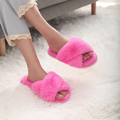 Women's Fuzzy Slippers, House Slippers, Open Toe Slippers Women's Fuzzy Slippers, House Slippers, Open Toe Slippers